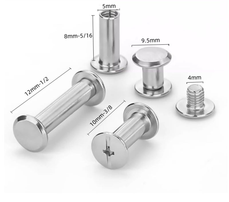 ANRUIDE 90 Set M5 Stainless Steel Chicago Binding Post Screw Assorted Kit Metal Nail Rivet Chicago Button for DIY Leather Decoration Bookbinding (Silvery, M5x 5/16,3/8, 1/2, Inches) - Image 3